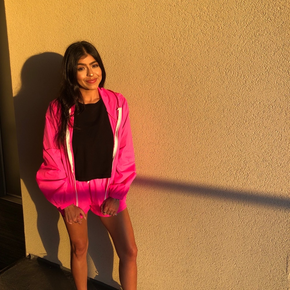 Super lightweight jacket comes with pink shorts